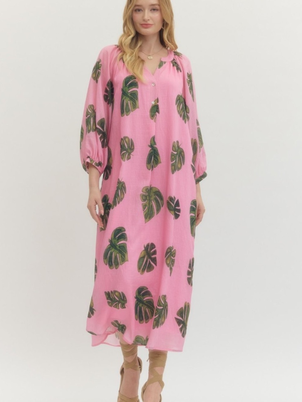 Entro Palm Print Caftans Dress